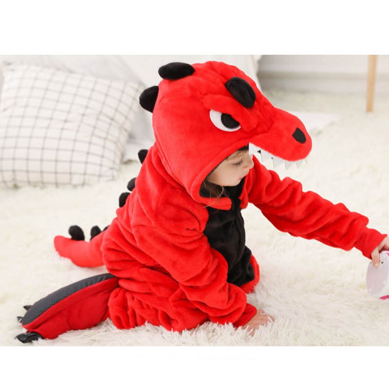 Bộ Đồ Ngủ Liền Cosplay Khủng Long Hoạt Hình Màu Đỏ | BigBuy360 - bigbuy360.vn