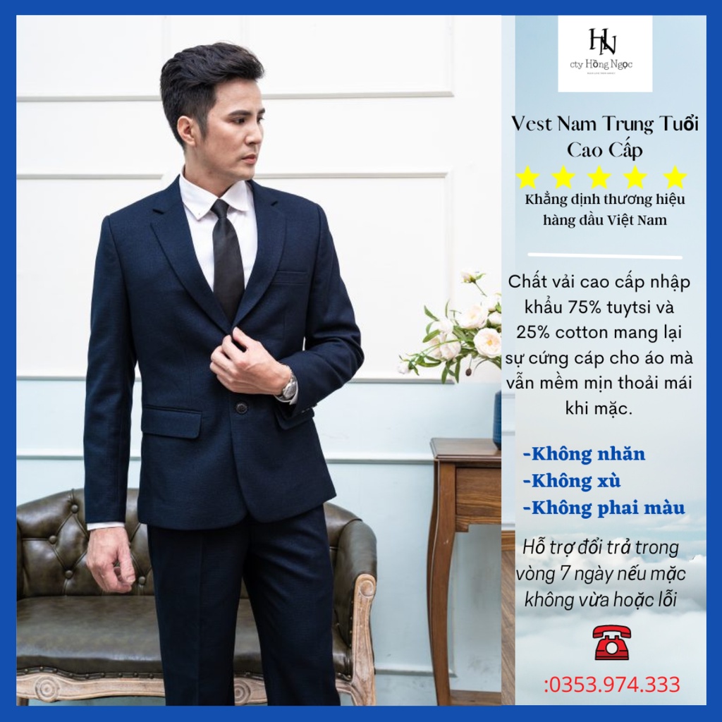 vest nam hồng ngọc.bộ vest nam trung niên 2 khuy chuẩn phom đứng tuổi,