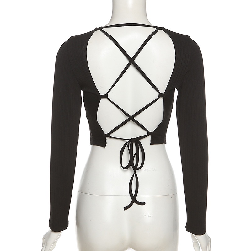 DUNEA Áo kiểu cardigan tay dài cổ chữ V hở lưng thắt dây quyến rũ thời trang dành cho nữ