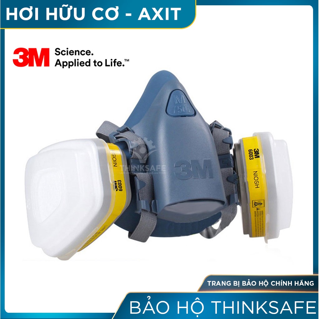 Mặt nạ phòng độc 3M Thinksafe, chống hoá chất, chống độc, phun sơn, phun xịt thuốc sâu, phòng dịch- 7502/6003 chính hãng