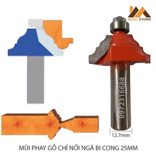 Mũi phay gỗ - mũi soi gỗ đánh chỉ nổi ngã bi cong 25mm cốt 12.7mm