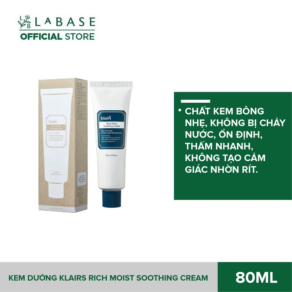 Kem dưỡng ẩm Klairs Rich Moist Soothing Cream 80ml - Hàng Nhập Khẩu