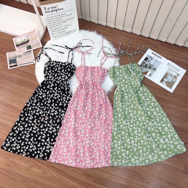 Đầm hai dây hoa cúc