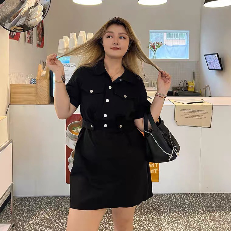 [bigsize 55-100kg] Váy kaki 2 khuy chiết eo tôn dáng