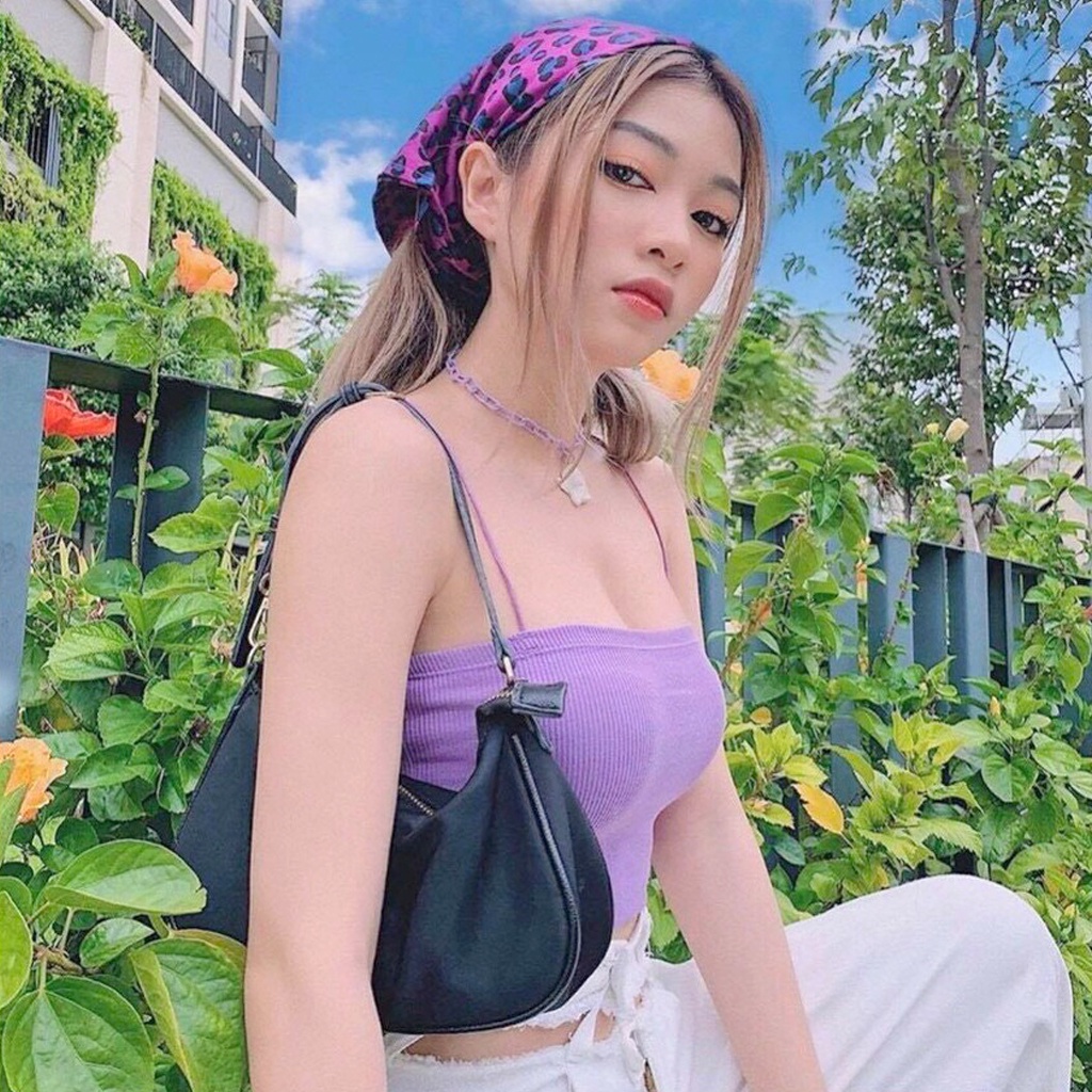 Áo Thun Croptop 2 Dây Tím Môn Andromeda Vải Thun Gân Dày Co Dãn