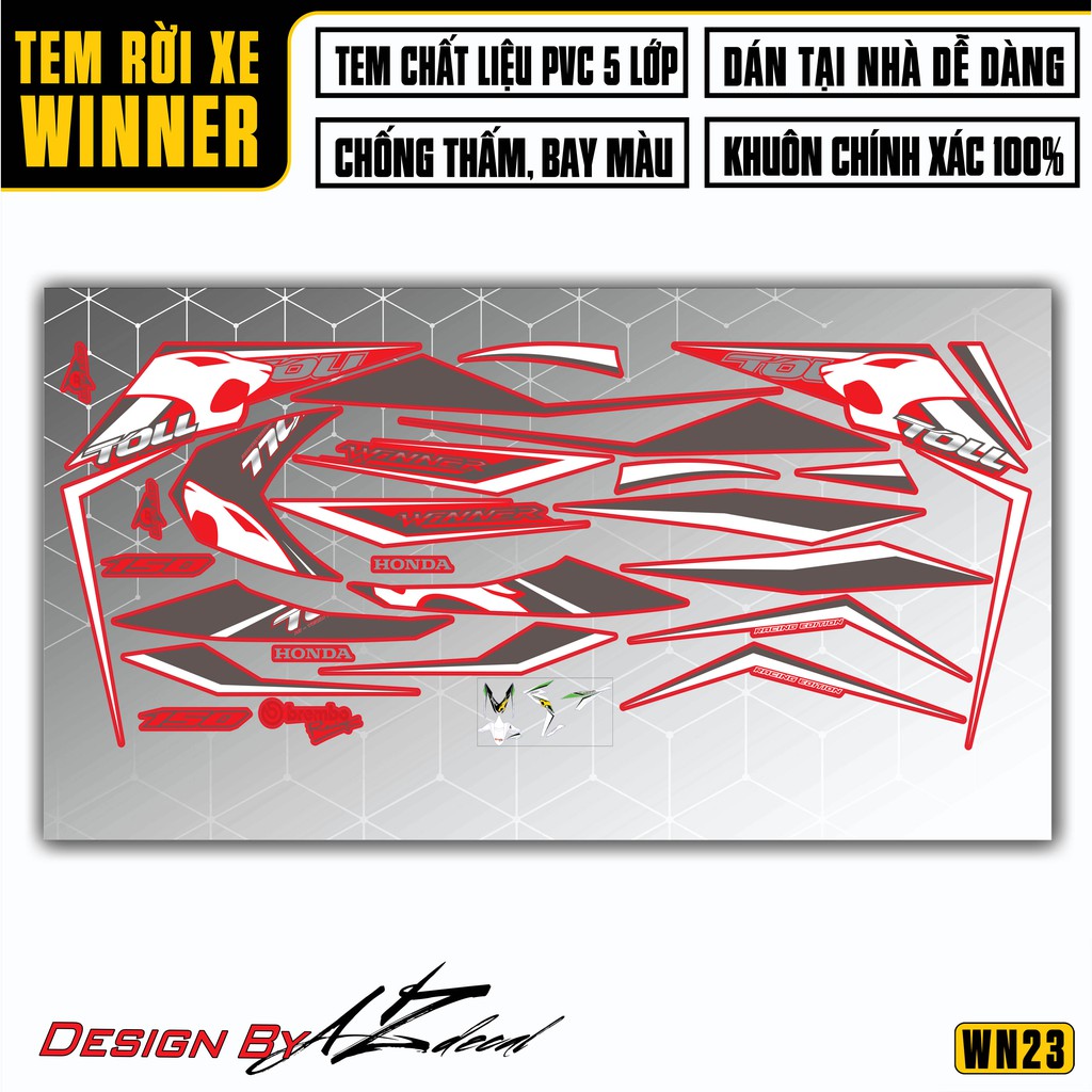 Tem Rời Xe Honda Winner 150 Mẫu Toll | 2WN23 | Tem Chế Xe Cao Cấp, Độ Bền Cao, Cắt Khuôn Sẵn
