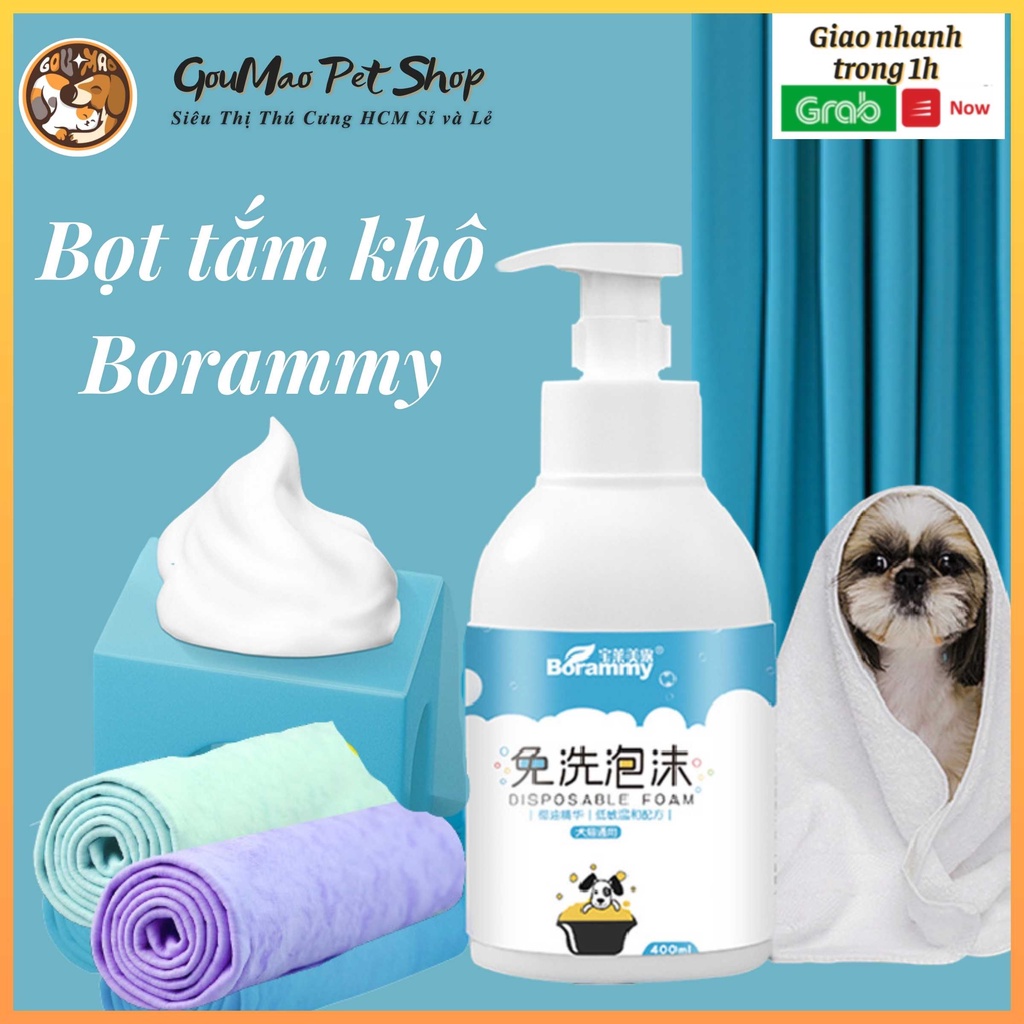 BỌT TẮM KHÔ BORAMMY 400ML TINH CHẤT DẦU DỪA LÀM SẠCH NHANH CHO CHÓ MÈO - GOUMAO PET