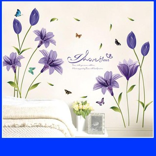 Decal dán tường hoa anh thảo tím 2 - pvc vinyl - dh078 - decalhcm