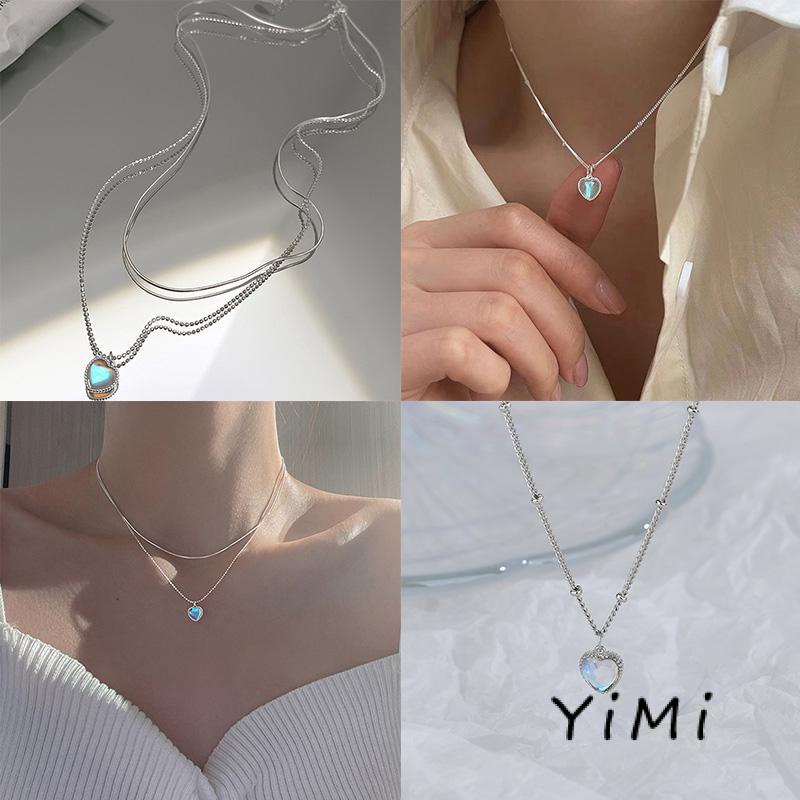 Vòng Cổ Choker Hai Lớp Đính Đá Mặt Trăng Trái Tim Màu Gradient Thời Trang Hàn Quốc Cho Nữ