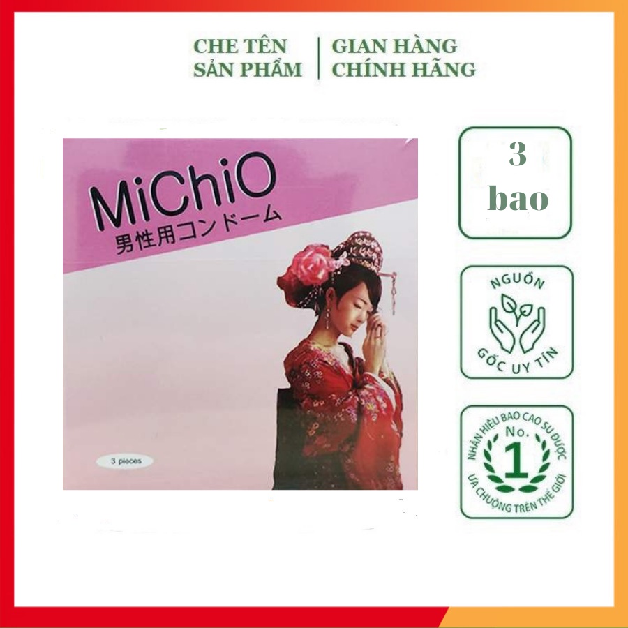 Bao Cao Su MICHIO Siêu Mỏng, Gân Gai Nhỏ Li Ti, Kéo Dài Thời Gian Yêu, Made In Nhật Bản - Hộp 3 Bao (Che Tên Sản Phẩm)