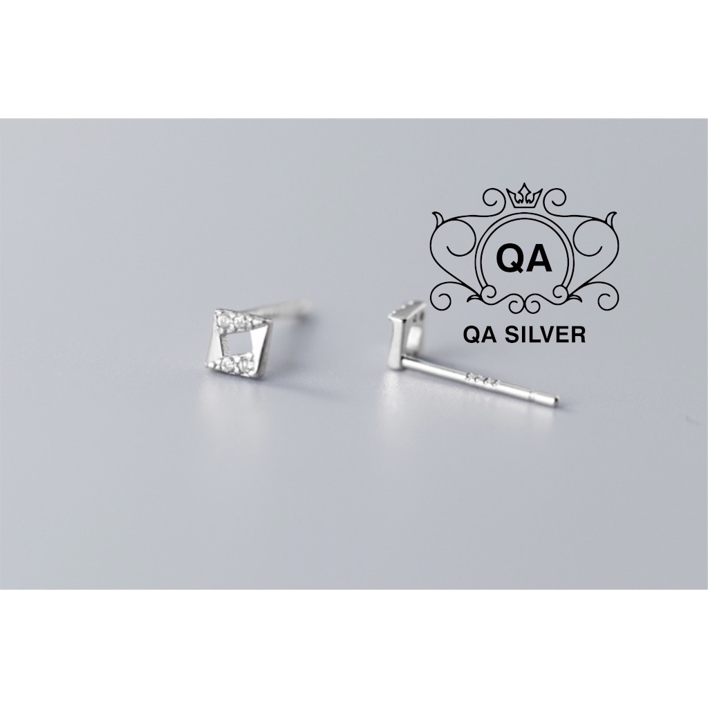 Khuyên tai bạc 925 vuông khảm đá nhỏ bông nam nữ hình học mini S925 SQUARE Silver Earrings QA SILVER EA220507