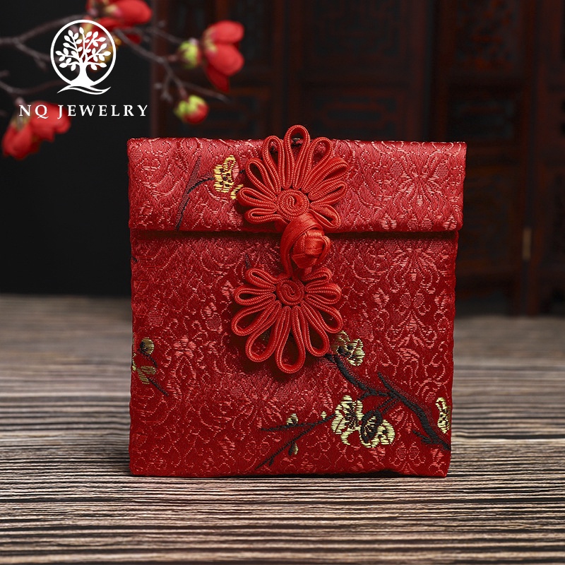 Túi gấm nút thắt đựng trang sức thêu hoa văn- NQ Jewelry