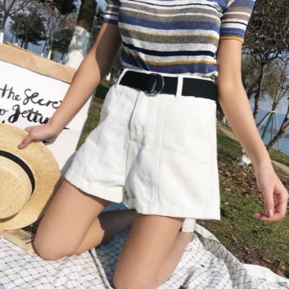 Quần Shorts Cạp Cao Ống Rộng_C1