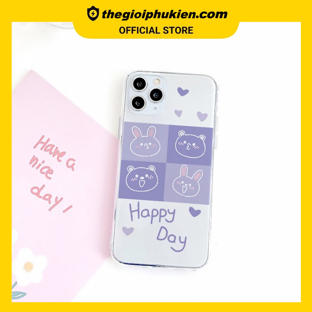 Ốp lưng iphone silicon trong suốt Happy day dành cho iphone 6 đến 14promax - T123
