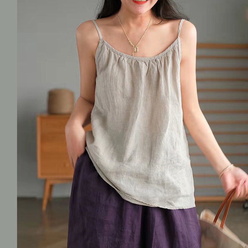 Áo hai dây dáng rộng vải cotton lanh dễ phối đồ có size lớn m-3xl thời trang mùa hè cho nữ | BigBuy360 - bigbuy360.vn