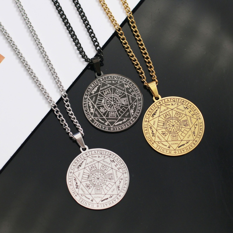 Sun Vòng cổ Bùa Hộ Mệnh Hình Ngôi Sao Solomon Heptagram Cổ Điển Bằng Thép Không Gỉ Cho Nam Giới