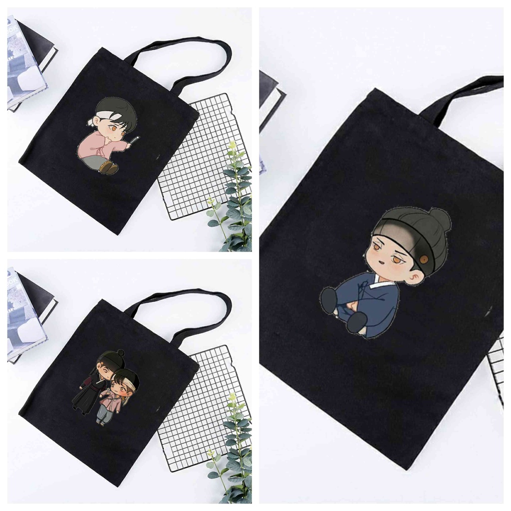 Túi tote vải đen đeo vai in hình Dạ ký boylove phong cách anime chibi tiện lợi thời trang