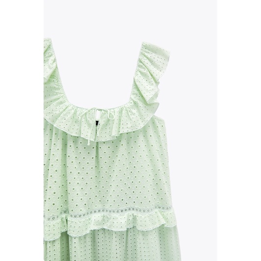 Đầm thêu maxi Zara xanh pastel săn sale sẵn size M