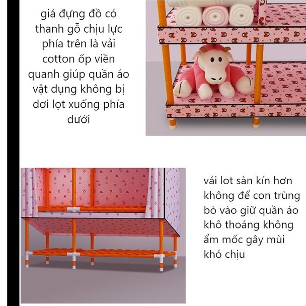 Tủ vải 3 buồng  khung gỗ loại 1 đựng quần áo siêu chắc chắn Khung Gỗ Bọc Nhựa Chống Ẩm Mốc