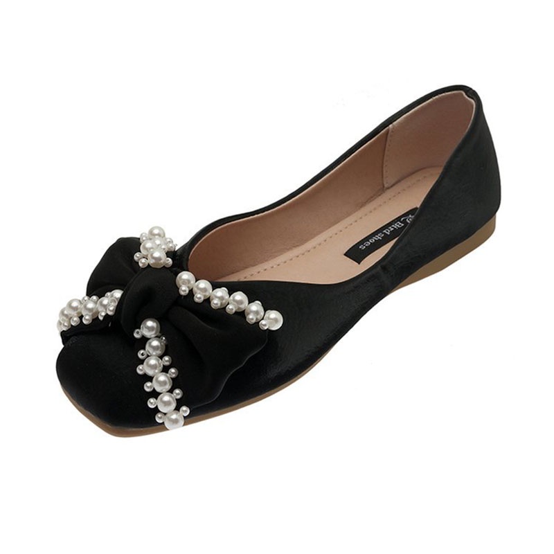 Giày búp bê IELGY đế phẳng đính nơ và ngọc trai dễ phối đồ thời trang dành cho nữ