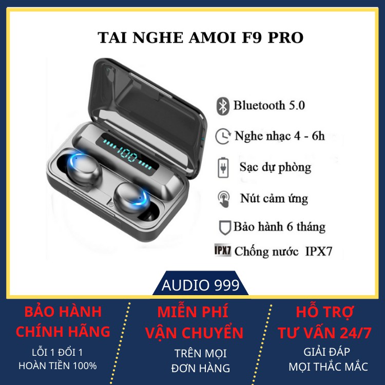 Tai Nghe Bluetooth Amoi F9 Pro Bản Quốc Tế Cao Cấp Nhất - Cảm Biến Vân Tay - Sạc Dự Phòng 2000mah