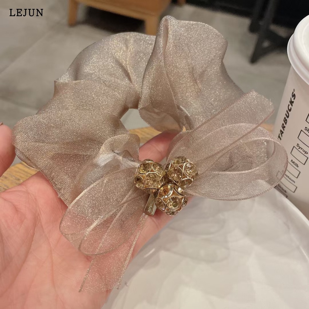 Dây Buộc Tóc Cao Su Co Giãn Phối Nơ Đính Đá Phong Cách Hàn Quốc Cho Nữ