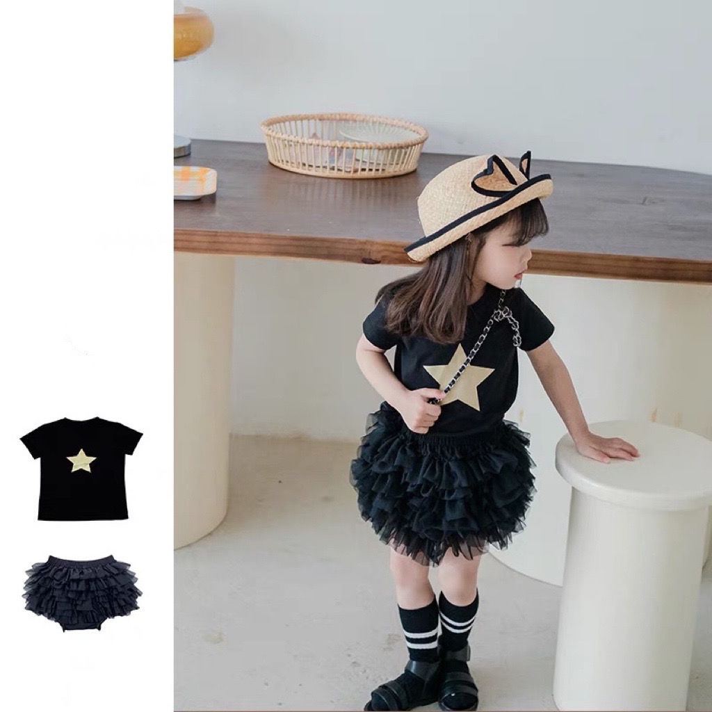 Set Áo Thun Ngắn Tay Và Chân Váy Ngắn Thời Trang Hàn Quốc Cho Bé Gái