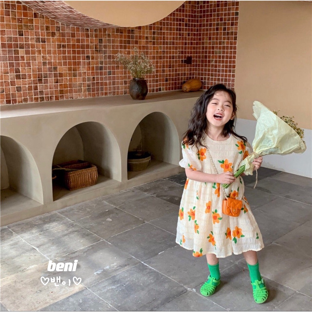 Váy Bé Gái Đầm Bé Gái 1-5 Tuổi Hoạ Tiết Hoa Nhí Dễ Thương Chất Vải Thô Mát Không Gây Kích Ứng Da - beni -04