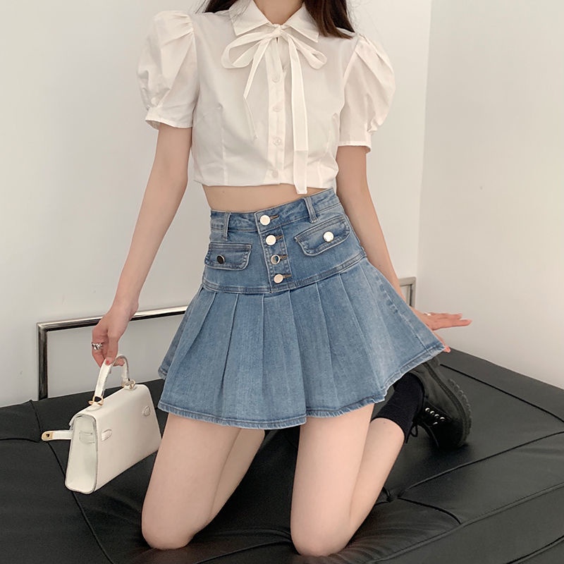 【Agirls】váy denim, Váy, váy xếp ly hot girl ngọt ngào, váy, váy chữ A, váy khoét hông, váy mùa hè, váy denim lưng cao, váy chữ A mỏng, quần short, hakama