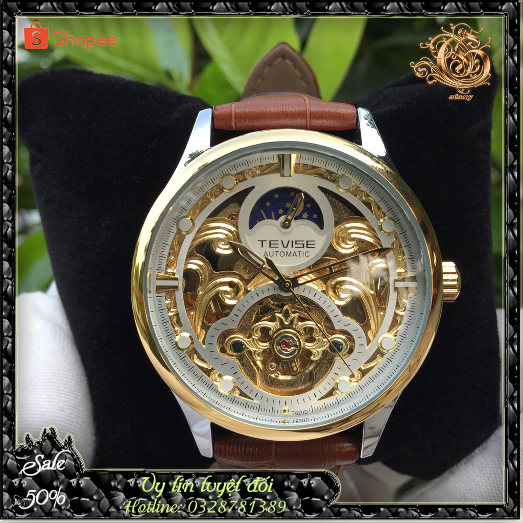 Đồng hồ nam TEVISE T820 NEW automatic, Dây da cao cấp, Full hộp, chống nước, chống xước, Thẻ bảo hành 3 năm