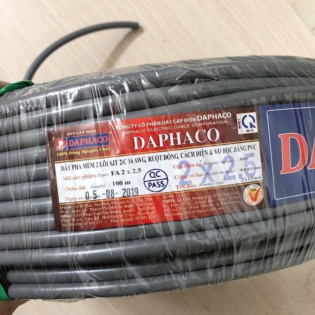 [ BÁN LẺ ] Dây Điện Đôi 2x2.5 Daphaco 2 Lõi Vỏ Bọc Xám PVC