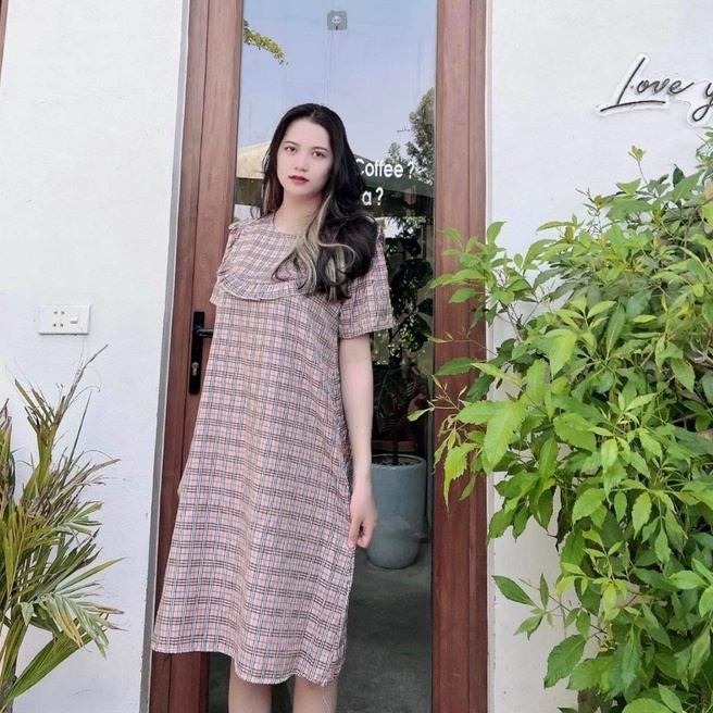 Váy bầu ngắn tay thời trang công sở vải thô thái thiết kế freesize Mom and Baby MSP510