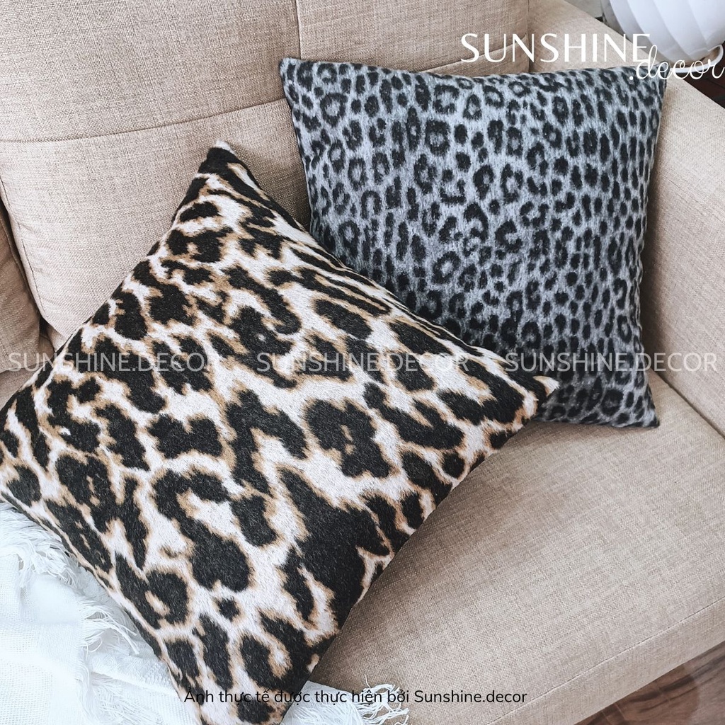 Vỏ gối sofa, bọc gối tựa lưng, áo gối ôm vải dạ lông da báo sang trọng-Sunshine.decor