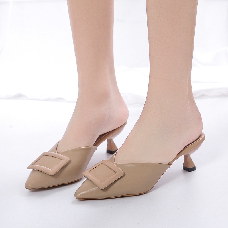 Giày Cao Gót Mũi Nhọn Bằng Da Thời Trang Nữ