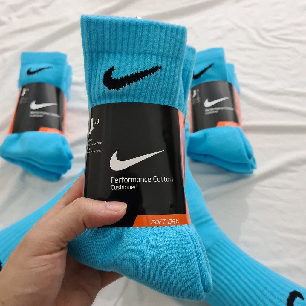 Pack 3 đôi tất thể thao Nike cao cổ màu Blue Mã 2 - Free ship + Quà tặng Loved socks by TatsTats.vn