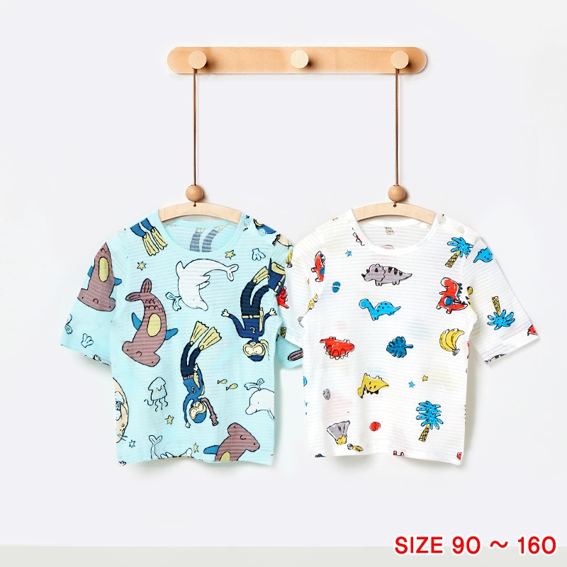 Đồ bộ lửng quần áo thun cotton mặc nhà mùa hè cho bé trai và bé gái Unifriend Hàn