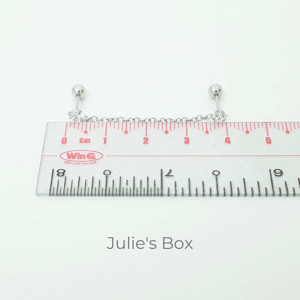 [1 Chiếc] Khuyên Tai 2 Lỗ Xỏ 1 Đá Ngôi Sao 1 Đá Tròn Dây Nối Titan Không Gỉ Sét Không Ngứa Không Đen Julies Box