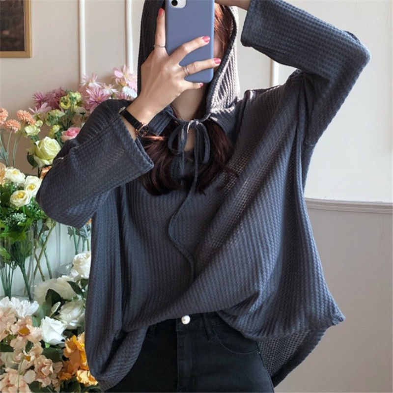 Áo Sweater Mỏng Dáng Rộng Tay Dài Có Mũ Trùm Kiểu Hàn Quốc Thời Trang 2022 Cho Học Sinh