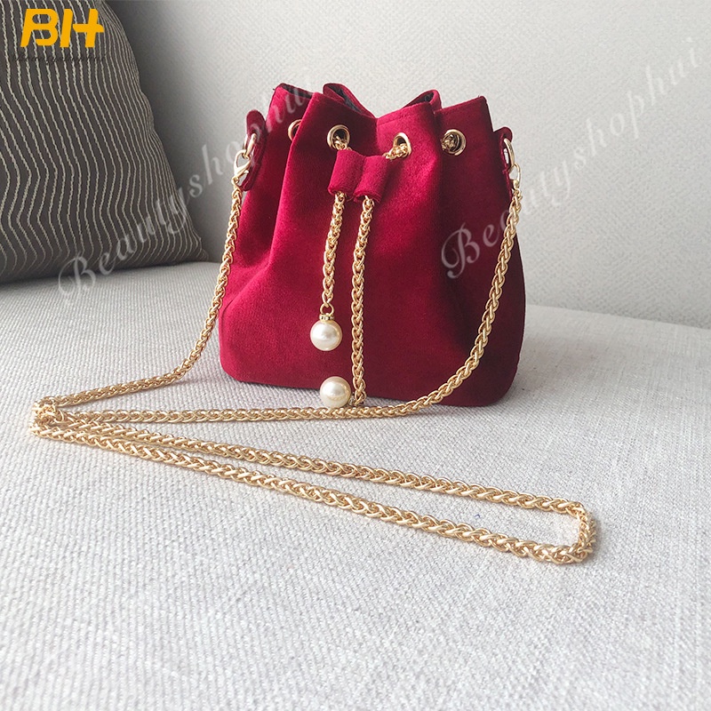 Túi Đeo Chéo Dây Rút Màu Sắc Ngọt Ngào Phong Cách Retro Thời Trang Cho Nữ