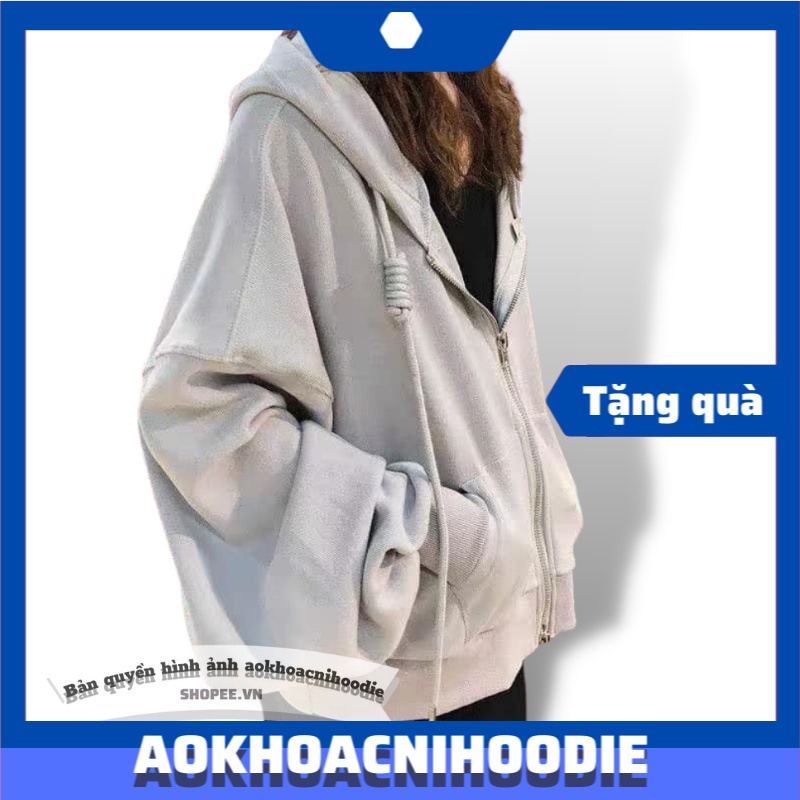 Áo hoodie nam áo khoác nỉ nữ mũ ulzzang trắng đen tay bồng khóa kéo cao cấp Freeship
