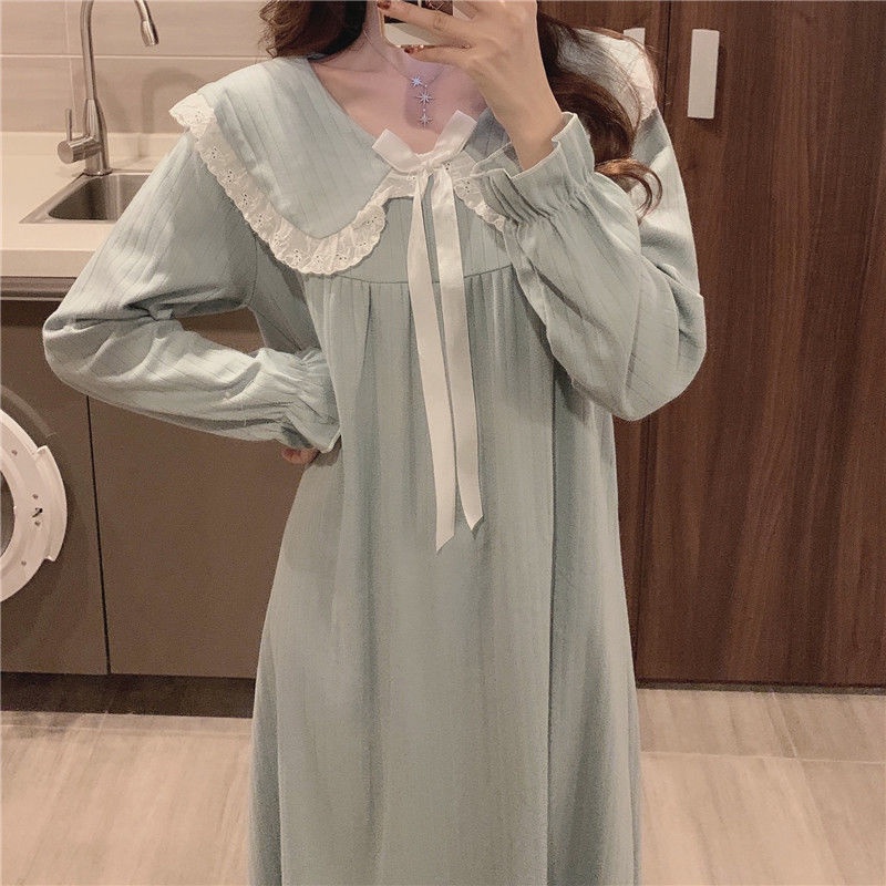 Bộ đồ ngủ tay dài phong cách công chúa dễ thương thời trang xuân thu cho nữ