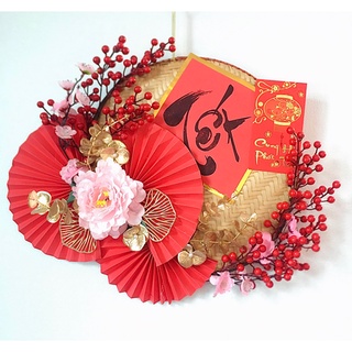 Mẹt quạt trang trí chữ phúc-lộc-thọ ; xuân; tết đồ treo trang trí tết, mẹt hoa mix quạt trang trí tết nguyên đán 2022