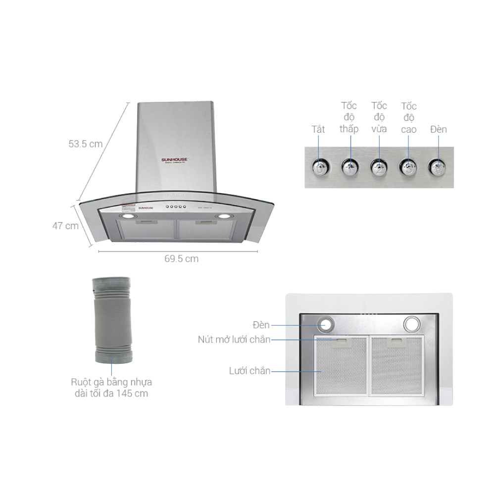 Combo Bếp điện từ đôi Sunhouse mama MMB-88HL + Máy hút mùi kính cong Sunhouse SHB6629, Bảo hành tại nhà