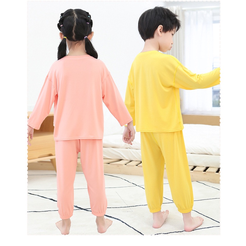 Bộ Đồ Ngủ Pijama Tay Dài Cổ Tròn Chất Mỏng Nhẹ Màu Sắc Ngọt Ngào Xinh Xắn Cho Bé 90-170cm