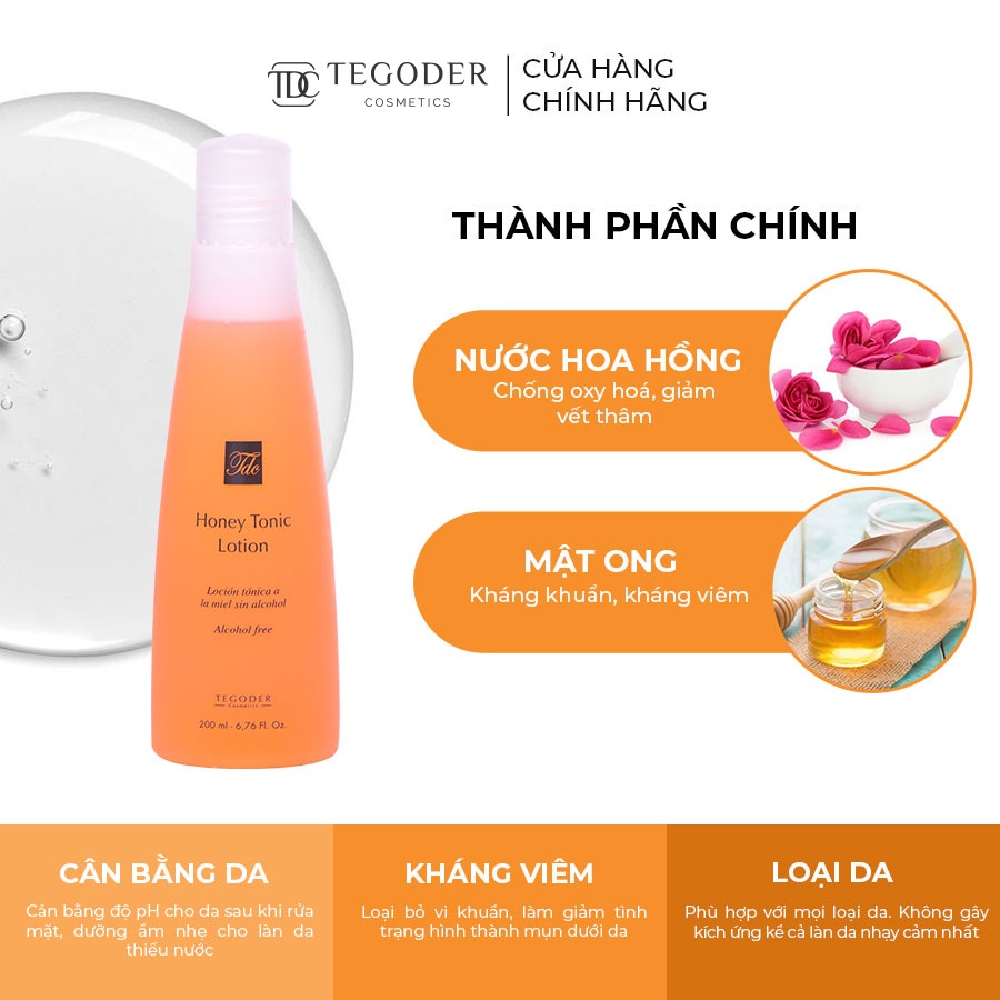 Nước dưỡng chống oxy hoá làm mềm da chiết xuất mật ong Ethiopia Tegoder Honey tonic lotion 200 ml mã 9021