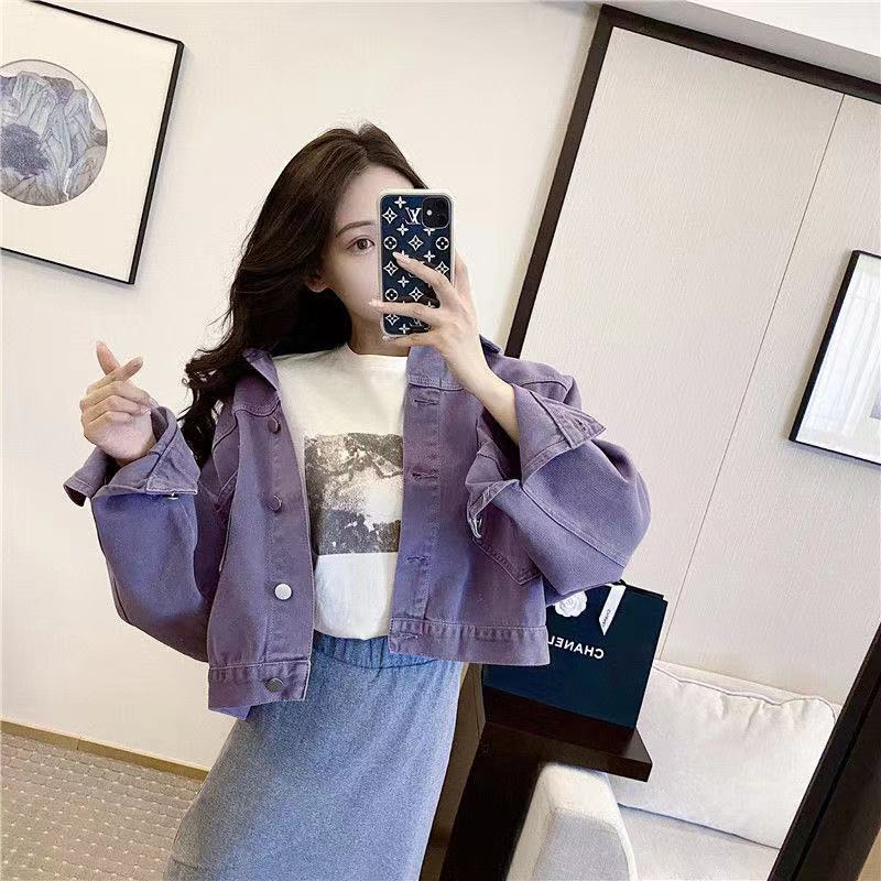 Áo Khoác Denim Tay Dài Dáng Rộng Phong Cách Hàn Quốc