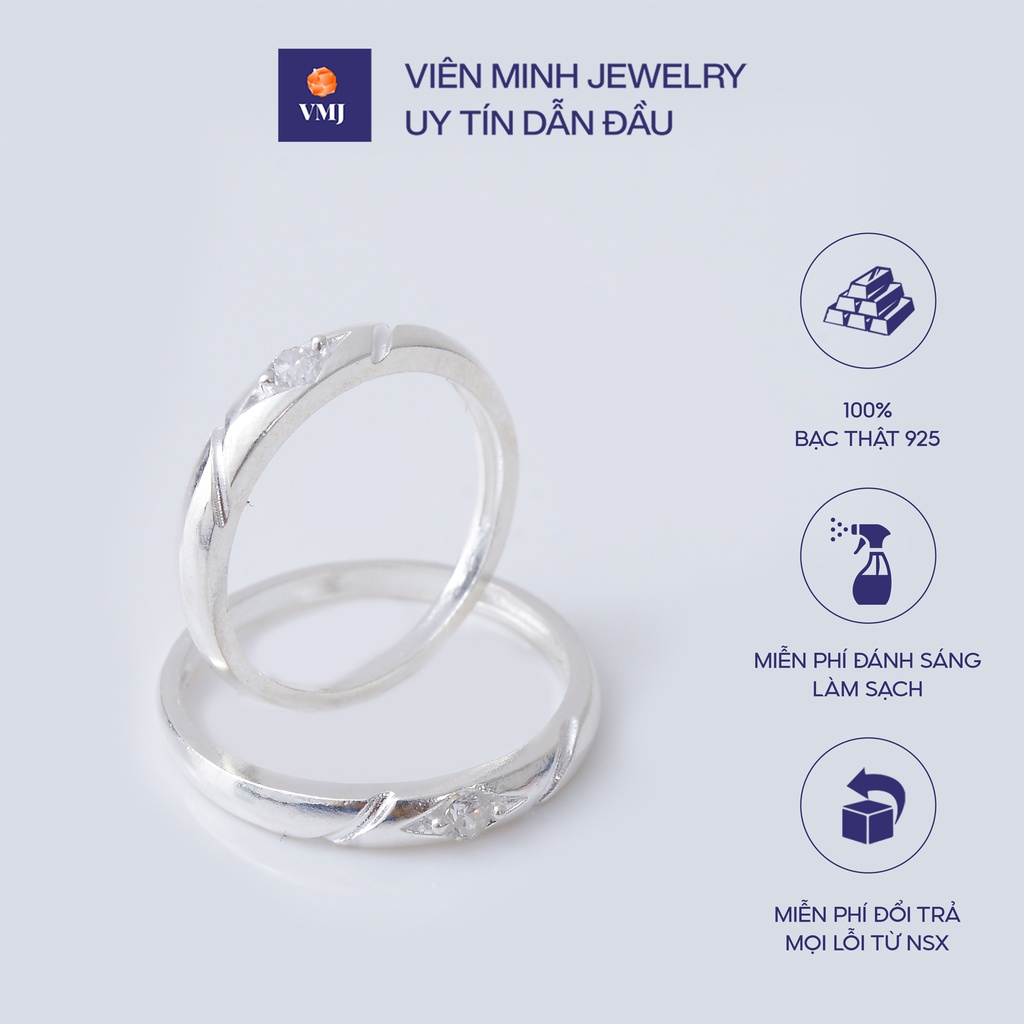 Nhẫn đôi nam nữ VMJ bạc thật 925 cao cấp, nhẫn cặp gắn đá nhỏ sáng đẹp sang trọng- VMJ132