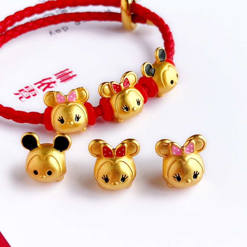 Vòng Tay Chuỗi Hạt Màu Đỏ Mạ Vàng Hình Chuột Mickey Xiaomi Ninnie diy