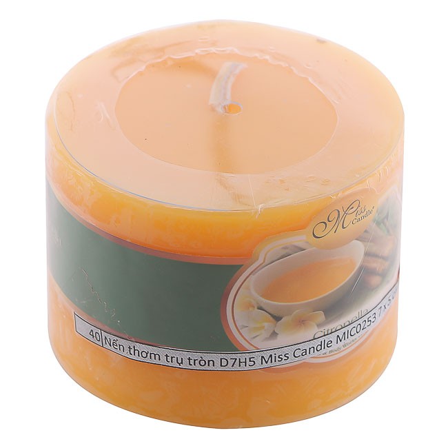 Nến thơm trụ tròn D7H5 Miss Candle MIC0253 7 x 5 cm (Vàng chanh, hương sả chanh)