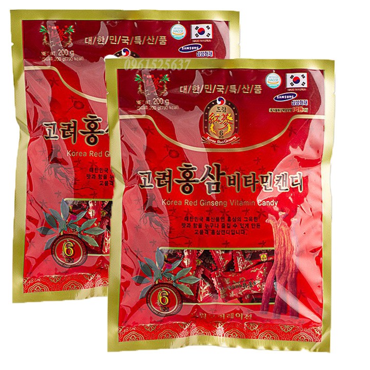 Combo 2 Gói Kẹo Hồng Sâm Hàn Quốc Vitamin 200g/gói
